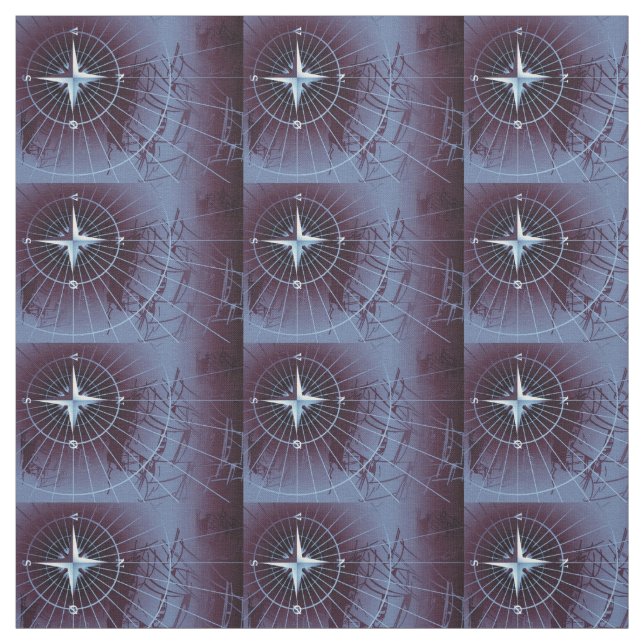 Nautical Compass Segelschiffe um Mitternacht Stoff (Muster)