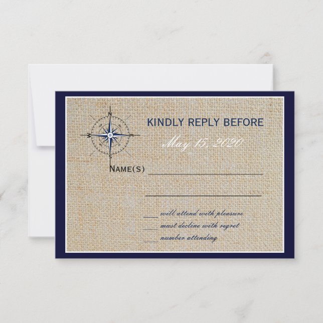 Nautical Compass/Yacht Club Navy Beach WeddingRSVP RSVP Karte (Vorderseite)