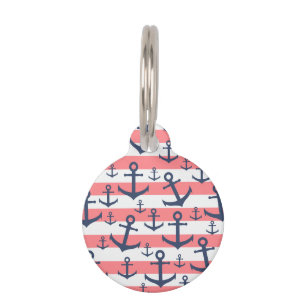 Nautical Coral Strip Marine blaues Ankermuster Haustiermarke