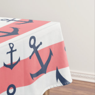 Nautical Coral Strip Marine blaues Ankermuster Tischdecke