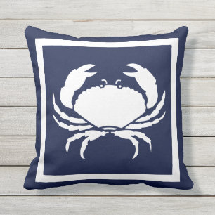 Nautical CRAB im Freien weiß auf Marinekissen Kissen