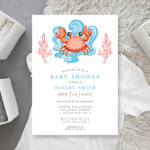 Nautical Crab Ocean Watercolor Babydusche Einladung