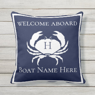 Nautical CRAB White Navy Blue Boot Kissen