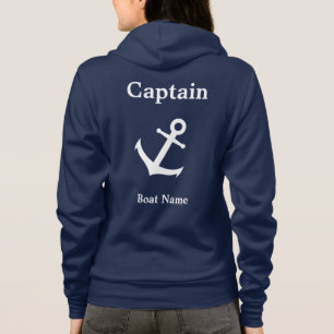 Nautical Dark Blue und White Captain & Bootname Hoodie