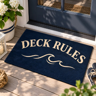 Nautical Deck Rules Navy Blue Coastal Door Mat Fußmatte
