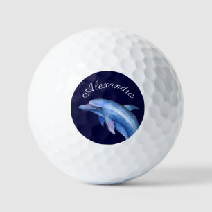 Nautical Delphin Watercolor Navy Blue Coastal Bot Golfball