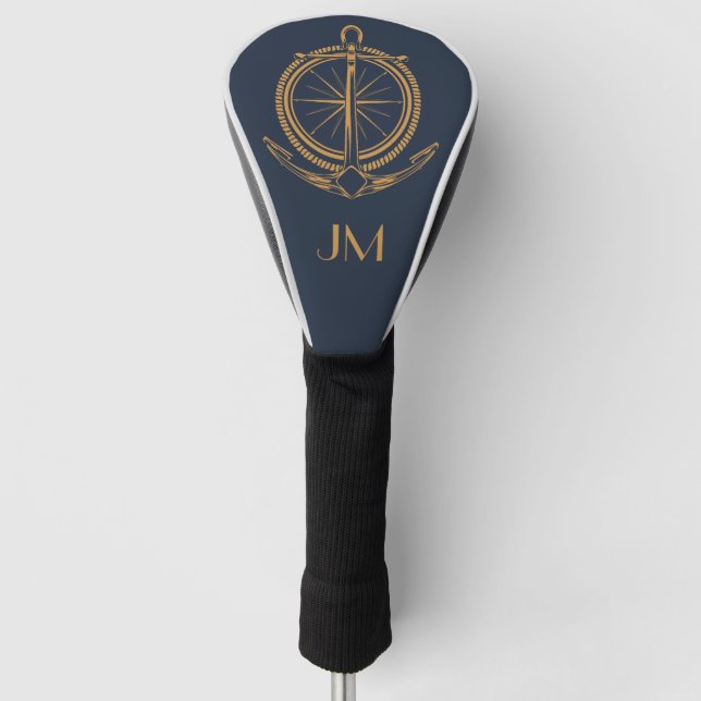 Nautical design with gold compass and anchor golf headcover (Vorderseite)