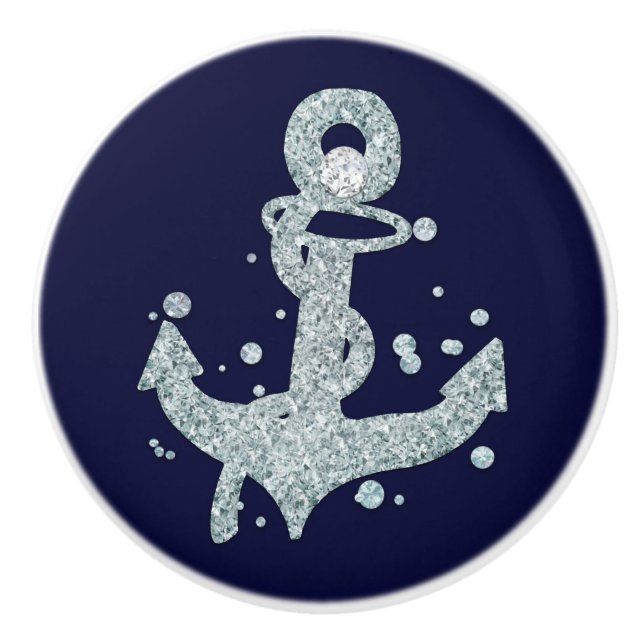 Nautical Diamond Anchor Bling Glam Beach Chic Keramikknauf (Vorderseite)