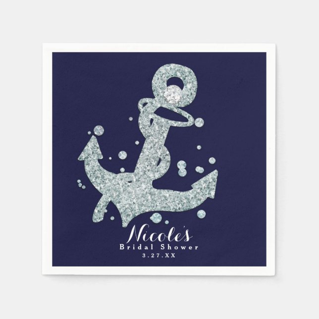 Nautical Diamond Anchor Bling Glam Beach Party Serviette (Vorderseite)