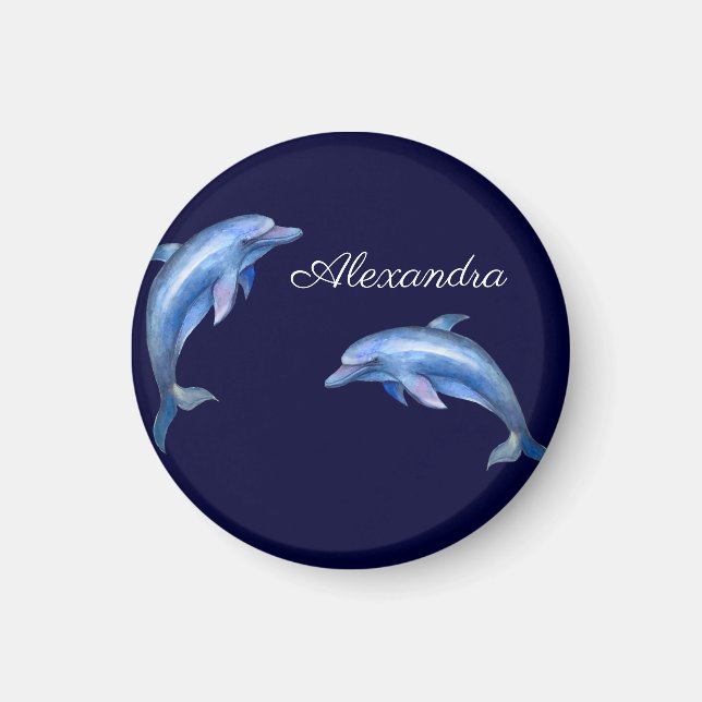 Nautical Dolphin Watercolor Navy Blue Coastal Magnet (Vorne)
