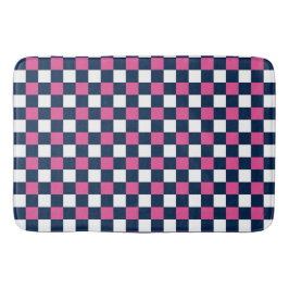 Nautical Doodles – Hot Pink & Navy Mini Check Badematte
