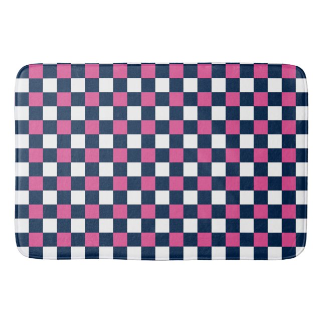 Nautical Doodles – Hot Pink & Navy Mini Check Badematte (Vorderseite)