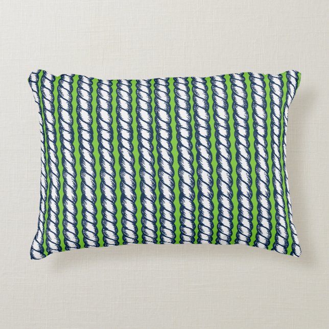 Nautical Doodles – Lime & Navy Rope Stripe Dekokissen (Vorderseite)