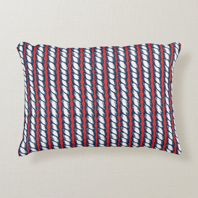 Nautical Doodles – Red & Navy Rope Stripe Dekokissen (Vorderseite)