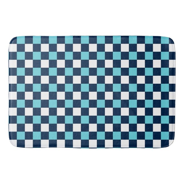 Nautical Doodles – Turquoise & Navy Mini Check Badematte (Vorderseite)