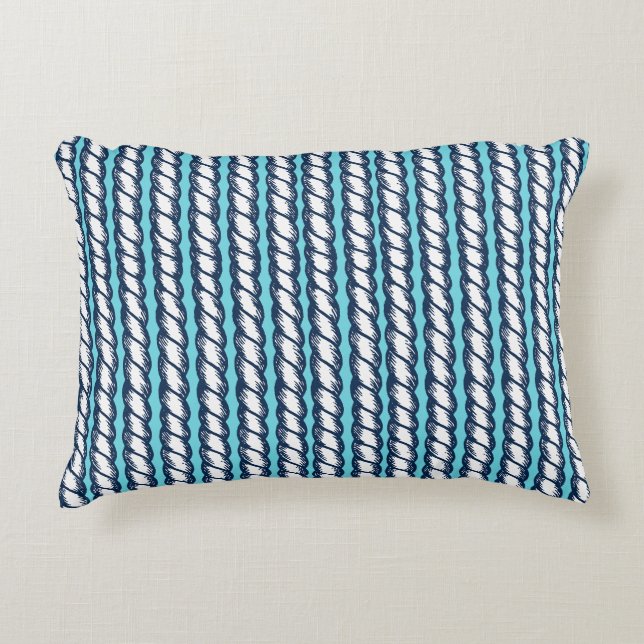 Nautical Doodles – Turquoise & Navy Rope Stripe Dekokissen (Vorderseite)