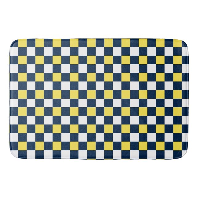 Nautical Doodles – Yellow & Navy Mini Check Badematte (Vorderseite)