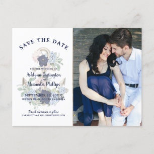 Nautical Elegante Watercolor Floral Navy Blue Ankündigungspostkarte