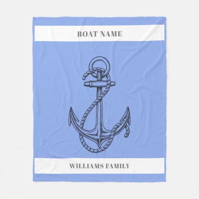 "Nautical Escape" Personalisierter Schiffsname Ank Fleecedecke (Vorderseite)
