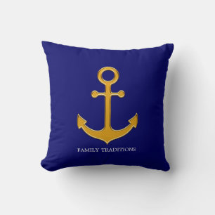 Nautical Family Gold Anker auf Navy Blue Kissen