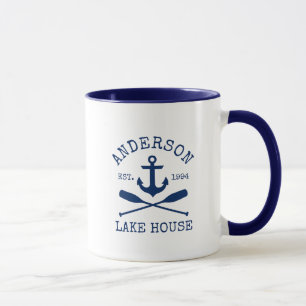 Nautical Family Lake House Blue Anchor Oars Blue Tasse