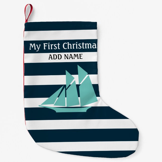 Nautical First Christmas Baby Boy Personalisiert Kleiner Weihnachtsstrumpf (Vorderseite)