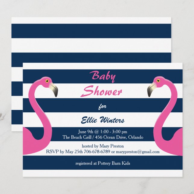 Nautical Flamingo Baby Shower Einladung (Vorne/Hinten)