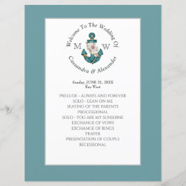 Nautical Floral Anchor Aquamarin Blue Wedding Prog