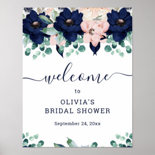 Nautical Floral   Bridal Shower Welcome Sign Poster