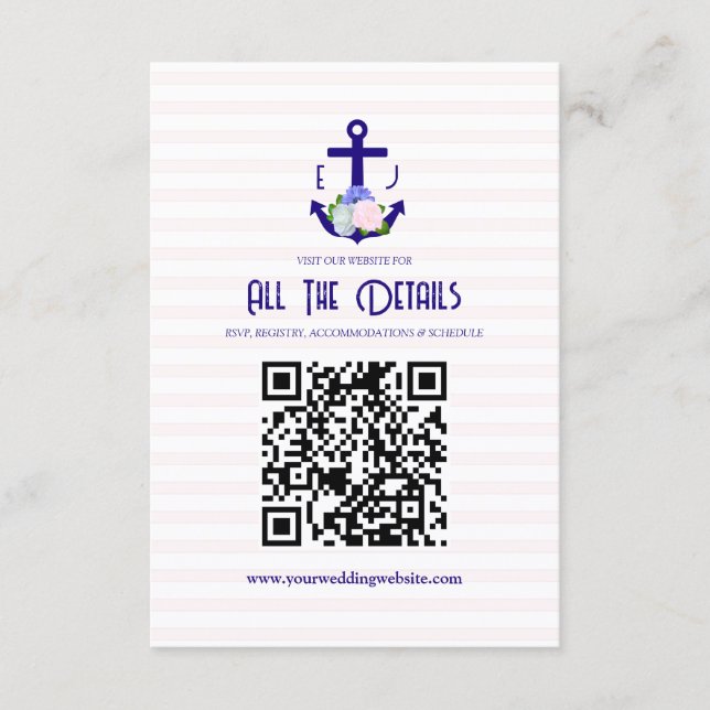 Nautical Floral Stripes Wedding Details Begleitkarte (Vorderseite)