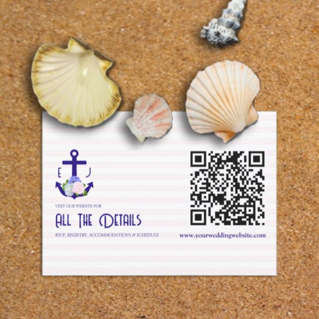 Nautical Floral Stripes Wedding Details Begleitkarte (Von Creator hochgeladen)