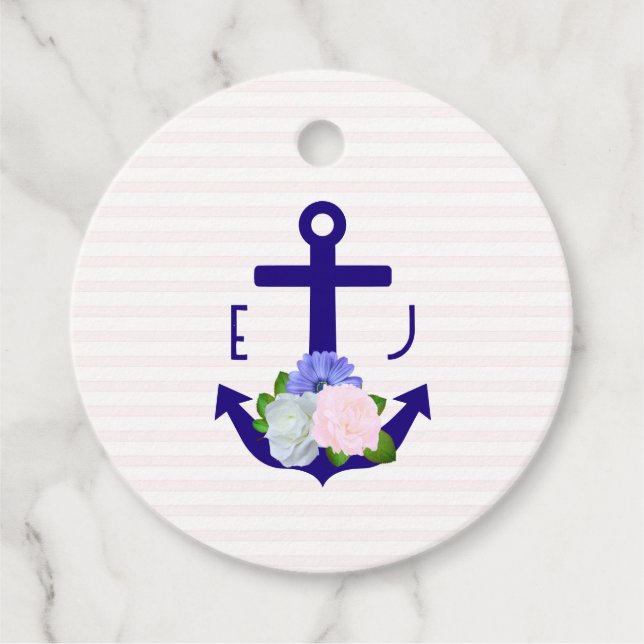 Nautical Floral Stripes Wedding Geschenkanhänger (Vorderseite)