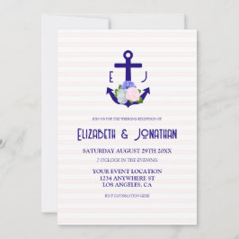 Nautical Floral Stripes Wedding Reception Einladung