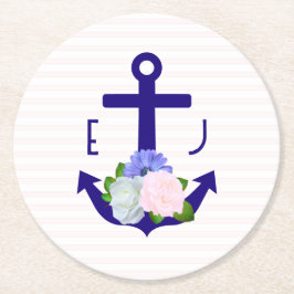 Nautical Floral Stripes Wedding Runder Pappuntersetzer