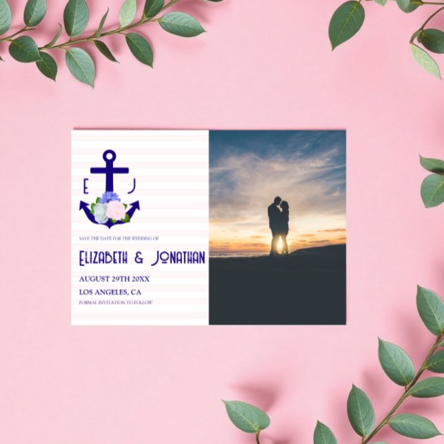 Nautical Floral Stripes Wedding Save The Date (Von Creator hochgeladen)