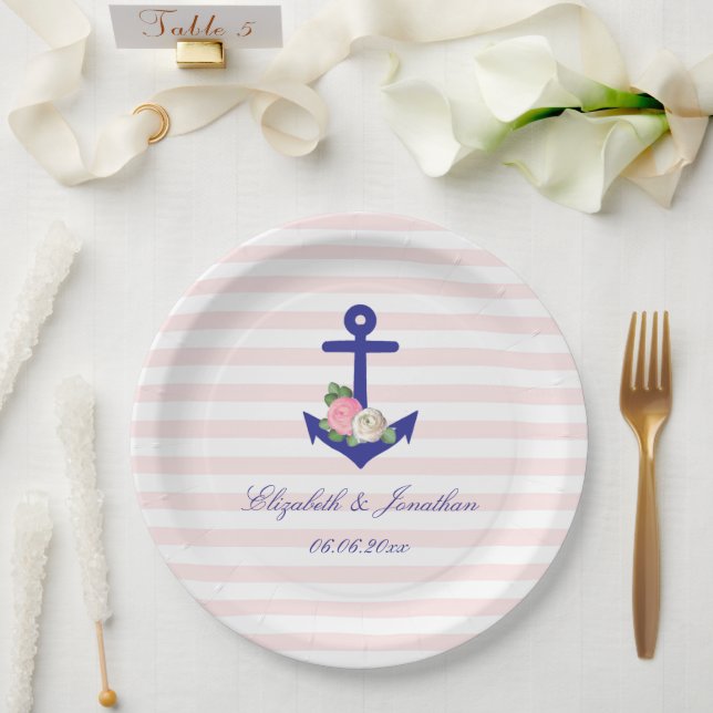 Nautical Floral Summer Wedding Pappteller (Hochzeit)