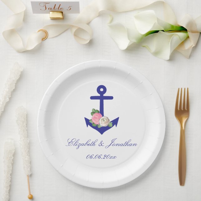 Nautical Floral Summer Wedding Pappteller (Hochzeit)