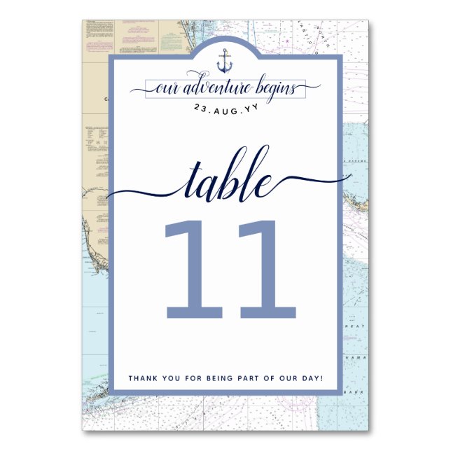 #Nautical #Florida #Wedding Tischnummer (Vorderseite)