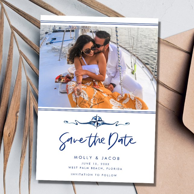 Nautical Foto Beach Wedding Save The Date (Nautical Photo Beach Wedding Save The Date)