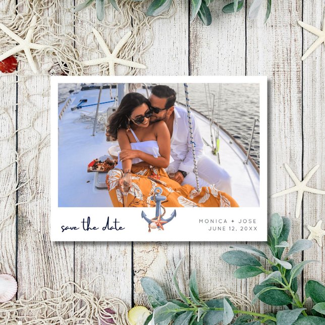 Nautical Foto Wedding Save the Date Ankündigungspostkarte (Nautical Photo Wedding Save the Date)
