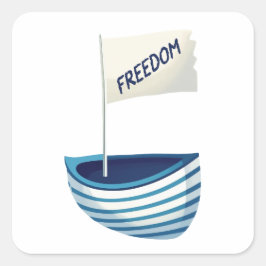 Nautical Freedom Boat Quadratischer Aufkleber