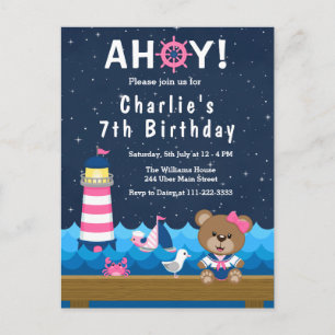 Nautical Girl Bear Pink und die Geburtstagsparty d Postkarte