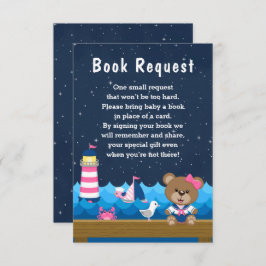 Nautical Girl Bear Pink und Navy Book Request Begleitkarte