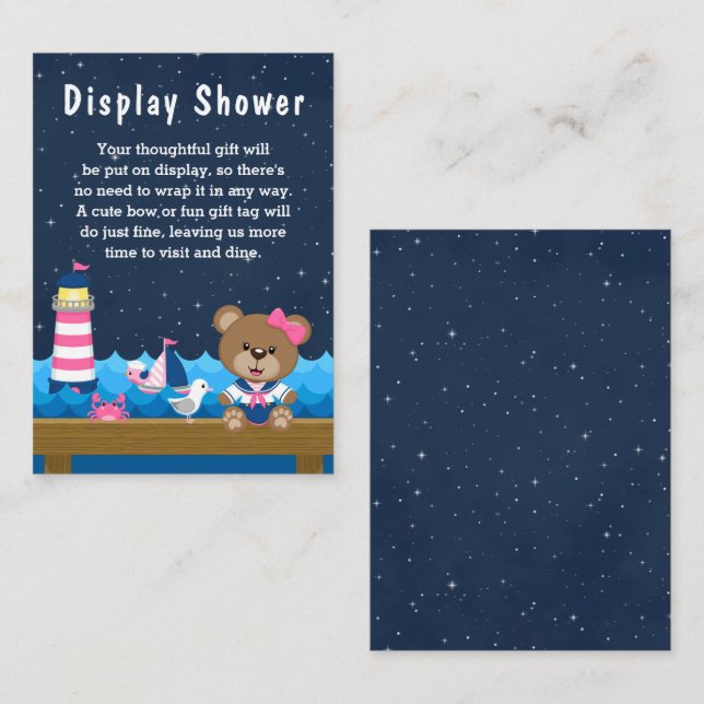Nautical Girl Bear Pink und Navy Display Dusche Begleitkarte (Vorne/Hinten)