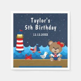 Nautical Girl Bear Red and Navy Birthday Party Serviette
