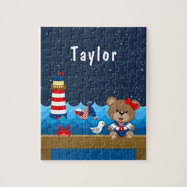 Nautical Girl Bear Red and Navy Puzzle (Vertikal)