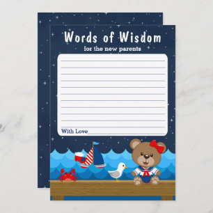 Nautical Girl Bear Red and Navy Words of Wisdom Einladung