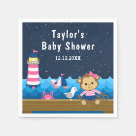 Nautical Girl Monkey Pink und Navy Baby Dusche Serviette