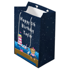 Nautical Girl Monkey Pink und Navy Happy Birthday Mittlere Geschenktüte