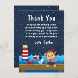 Nautical Girl Monkey Red and Navy Birthday Party Dankeskarte